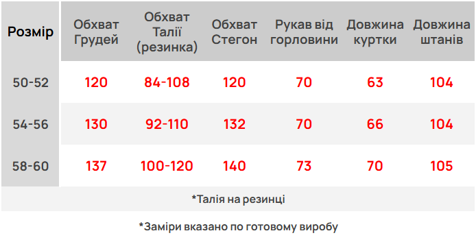 Розмірна сітка для моделі 559